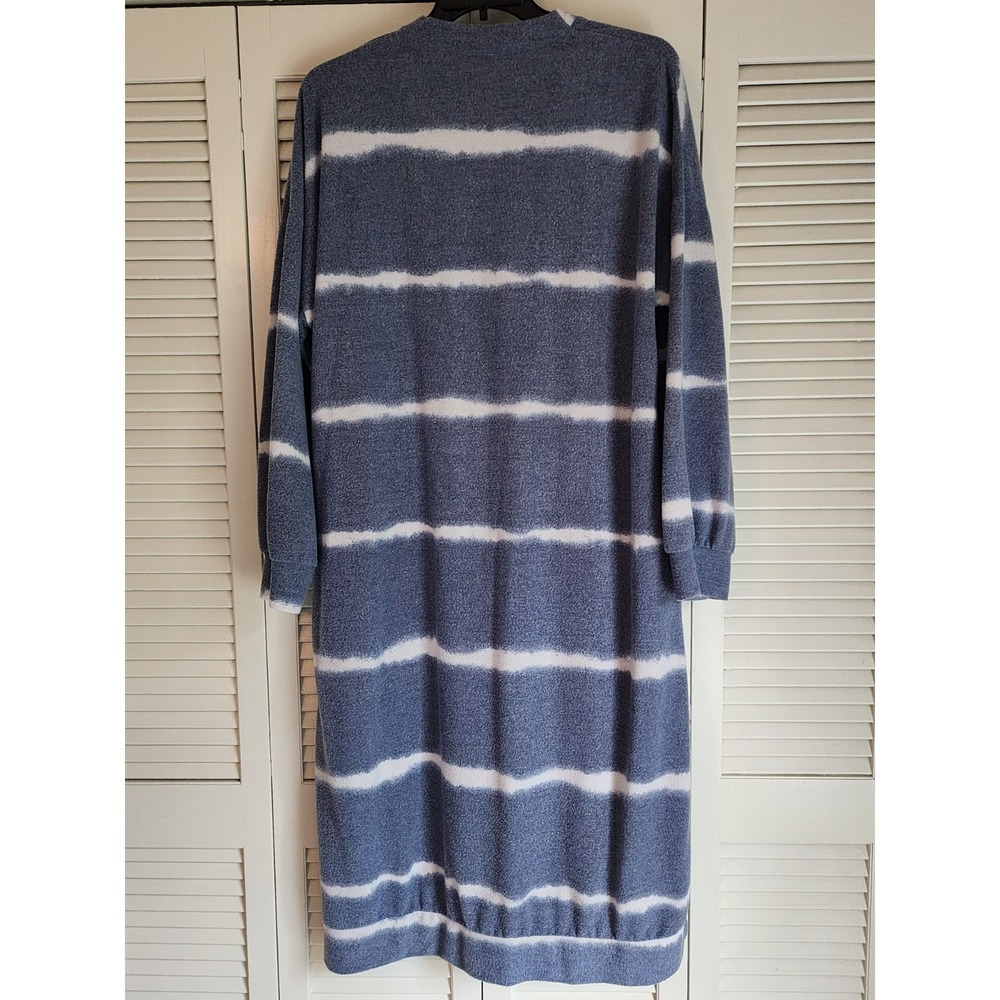 Oh So Modest 2X Midi Dress Blue White Stripe Cozy Henley Pockets Long Sleeves - Picture 5 of 6